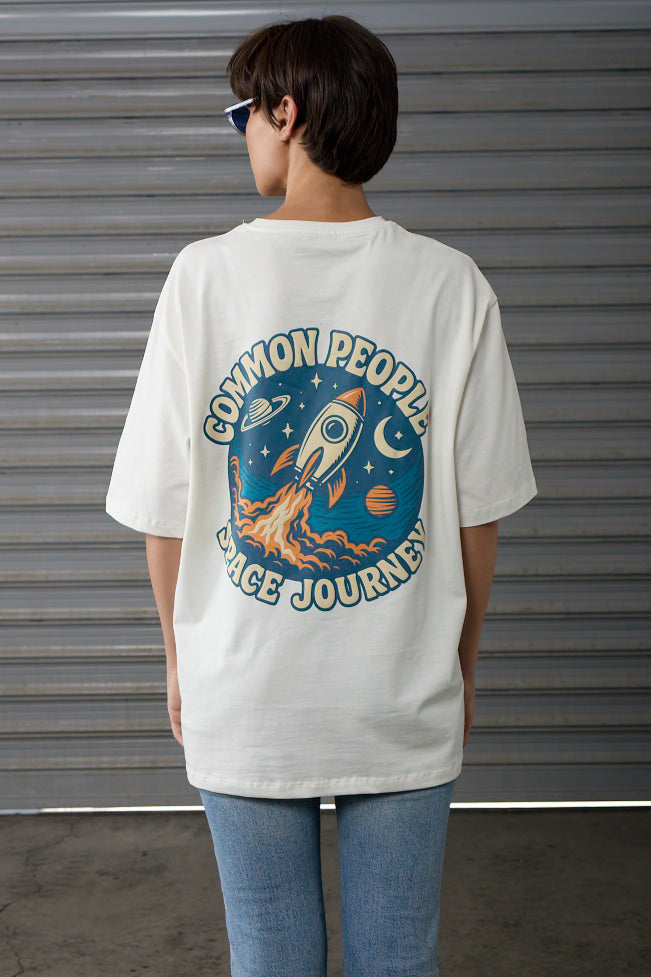 Space Journey - Off -  White - Oversized T-shirt