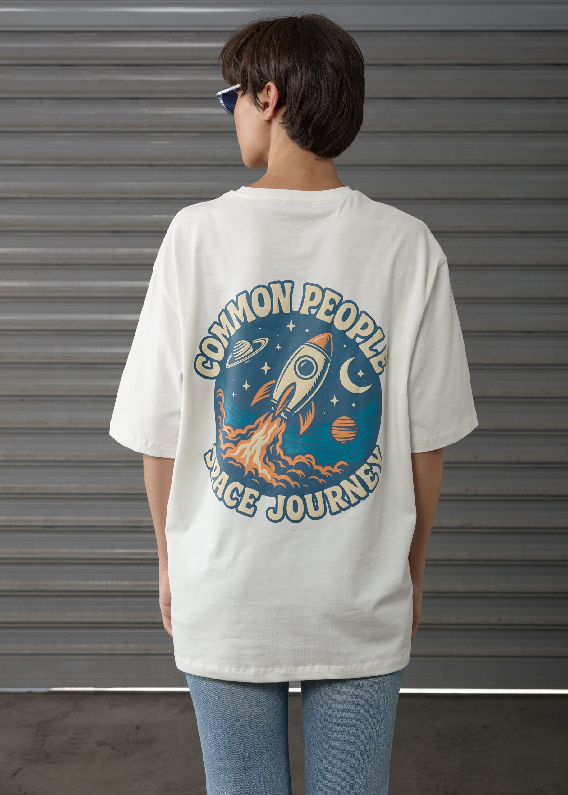 Space Journey - Off -  White - Oversized T-shirt