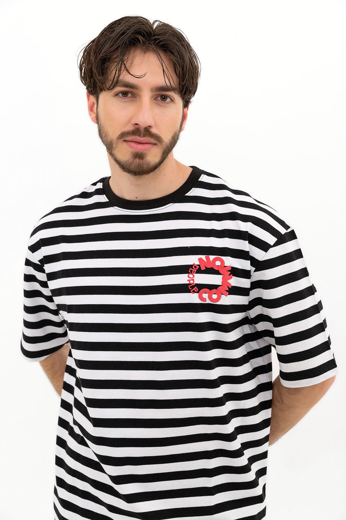 Striped - Black & White - Oversized Logo T-shirt