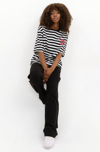 Striped - Black & White - Oversized Logo T-shirt