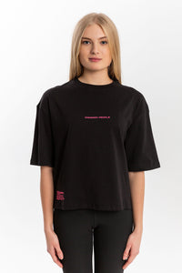 Logo Siyah Oversize Crop T-shirt