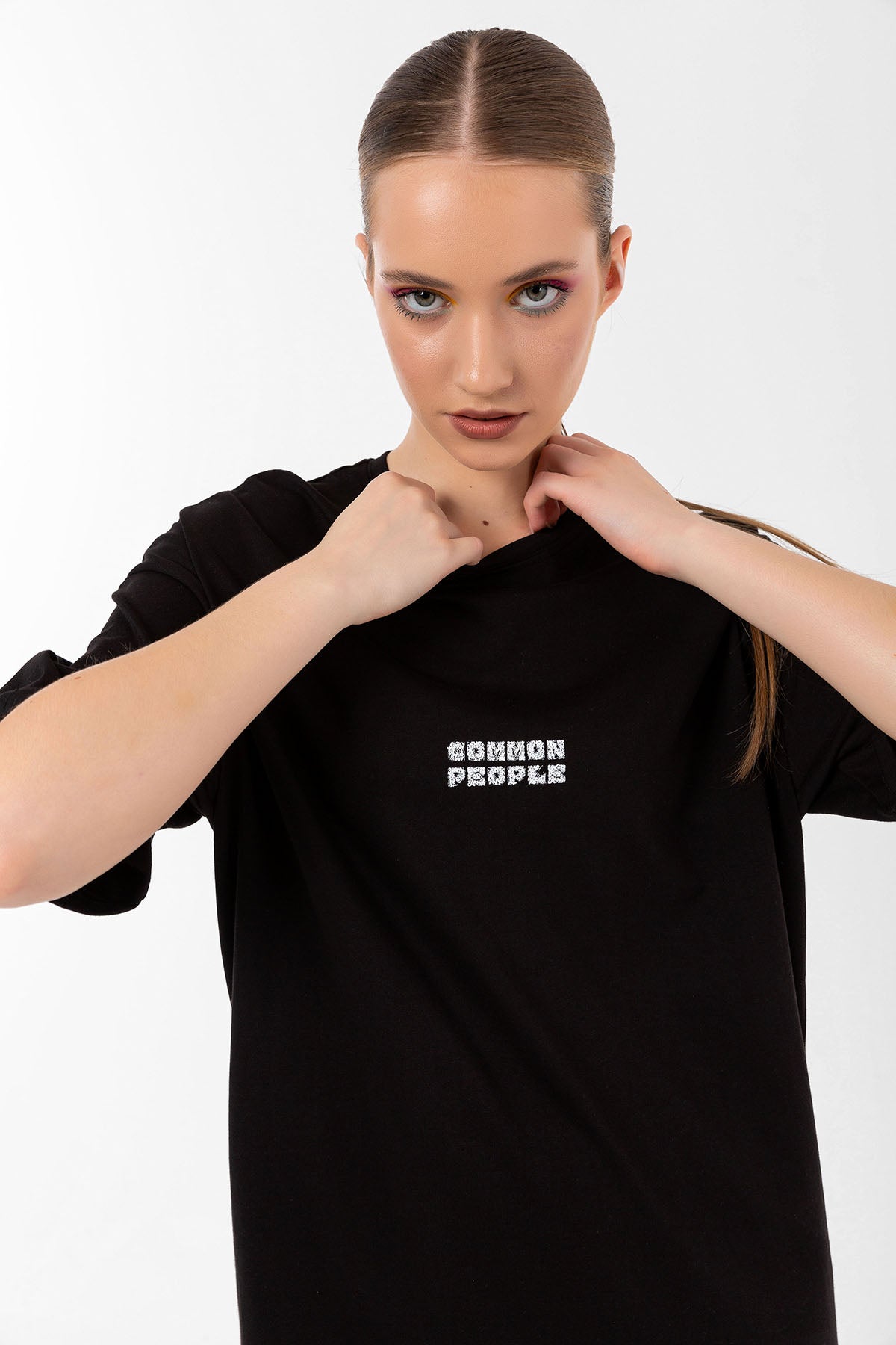 Logo Siyah Oversize T-shirt Elbise