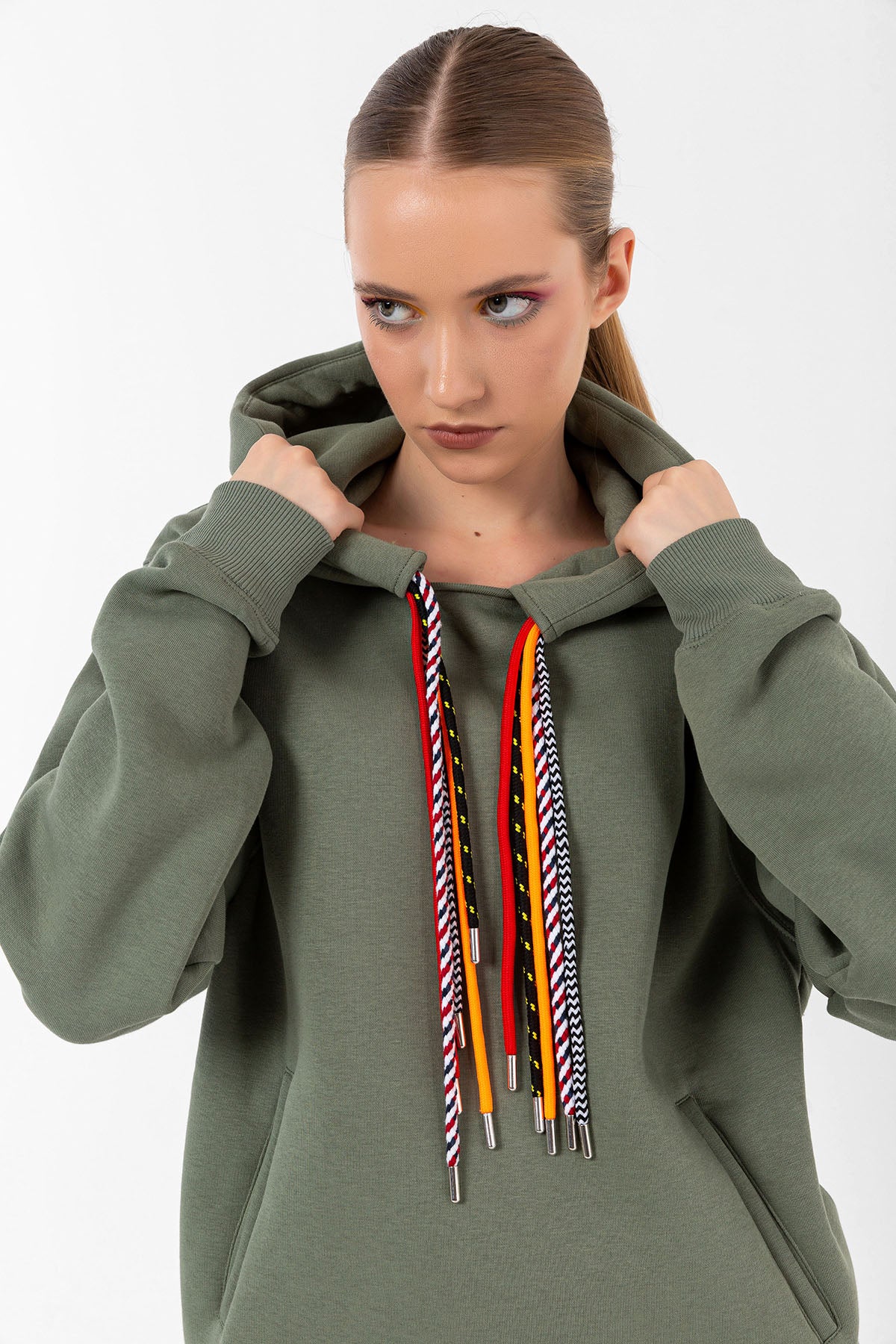 Multi-Cord Oversized Hoodie Olive Green